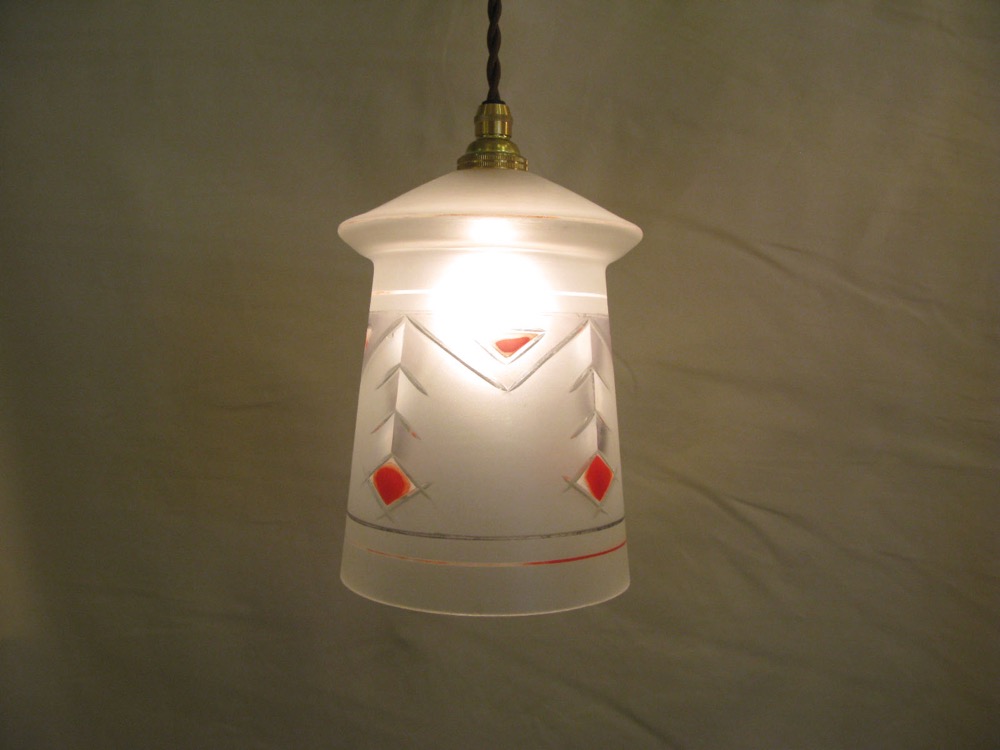 イギリス アンティーク ガラス シェード ランプ 照明 - 天井照明